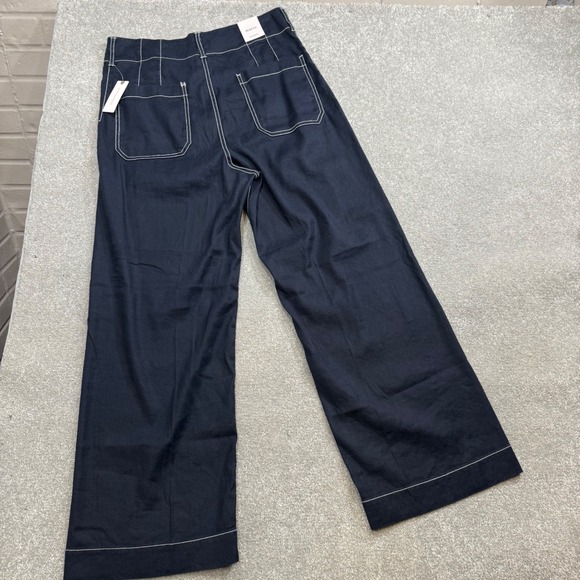 Maeve Colette Wide Leg Linen Blend Pants Crop Contrast Stitch Navy NWT 31 Tall - Picture 6 of 16